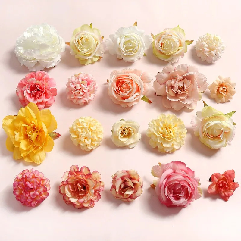 Mixed Rose Artificial Flowers Silk Fake Flowers Heads for Room Home Decor