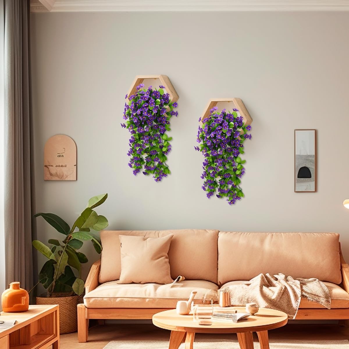 2PCS Artificial Hanging Flowers, Fake Hanging Plants Violet Vines UV Resistant