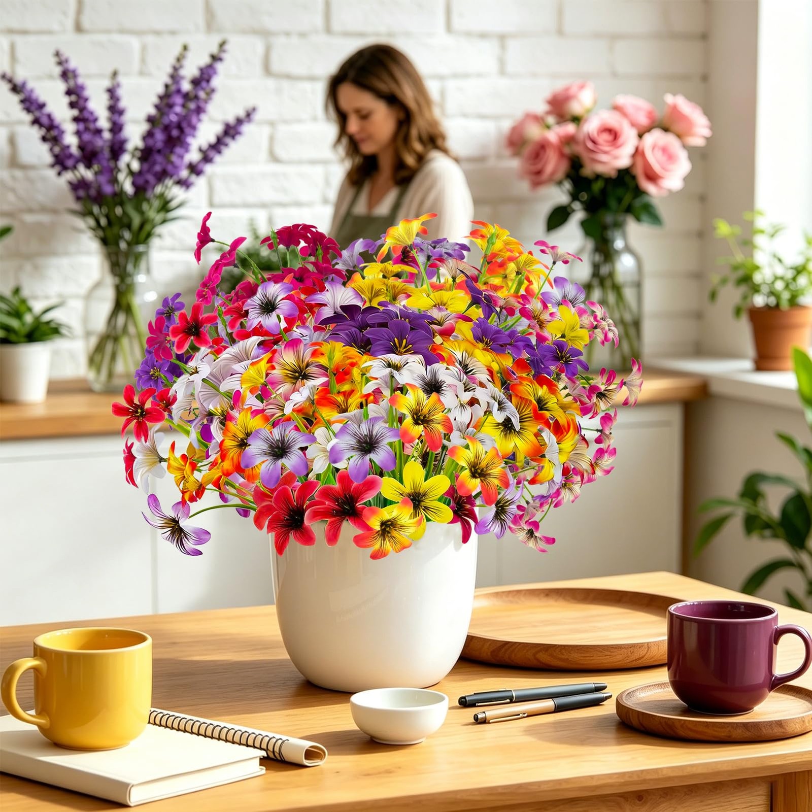 16 Bundles Artificial Flowers, UV Resistant Fake Pansy Silk Flowers, Realisti…