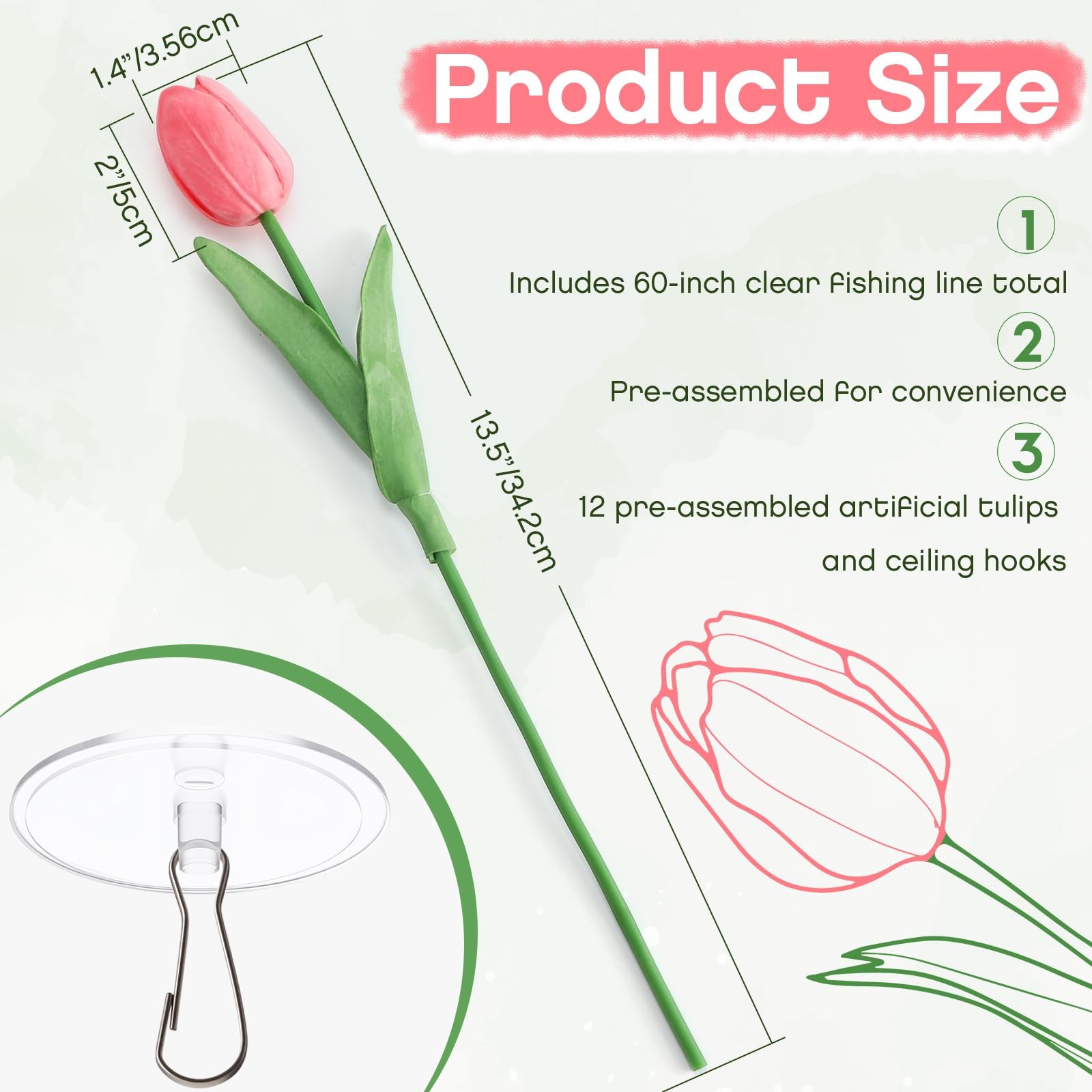 12 Pack 6 Colors 5 ft Artificial Tulips Hanging Flower Garland Decorations Sp…