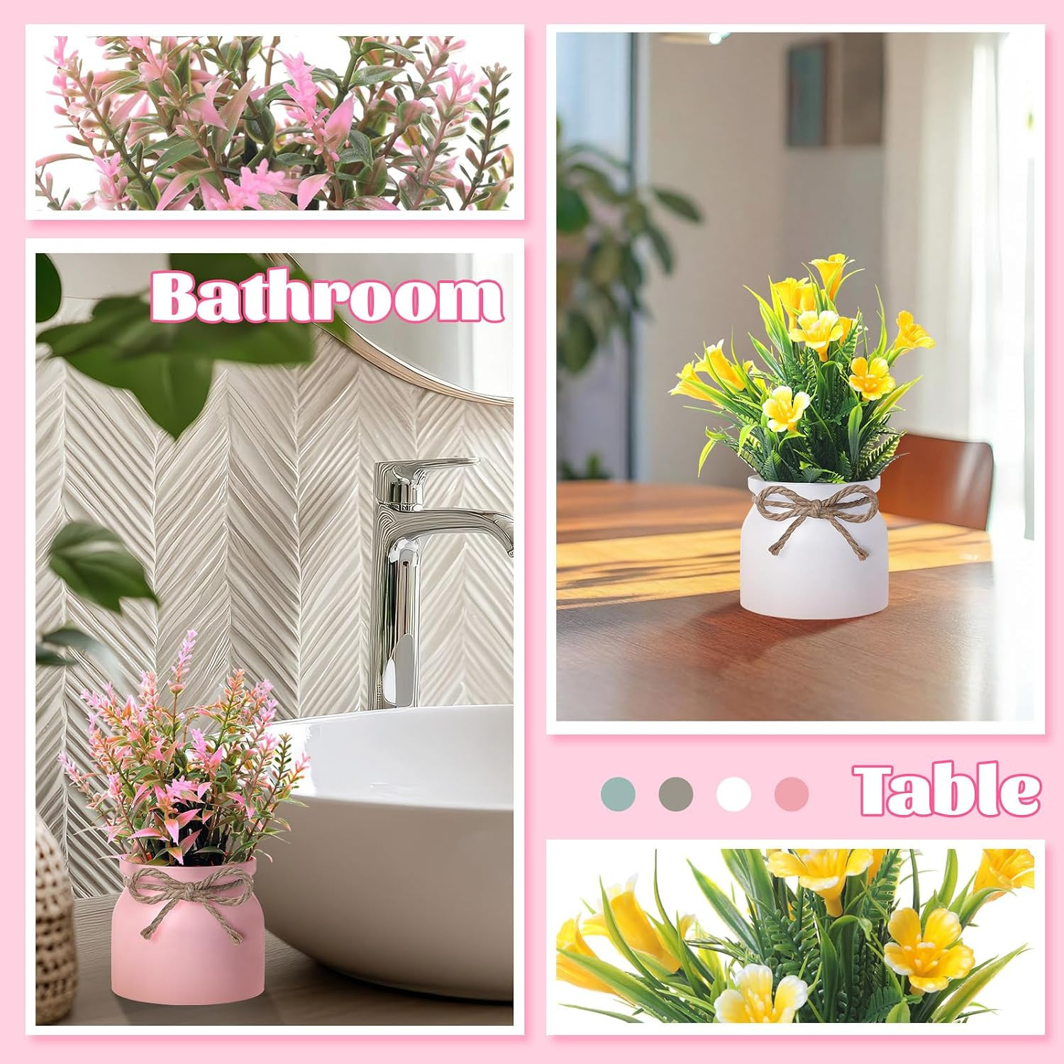 9 Pack Mini Fake Potted Flowers for Spring Home Office Decor Centerpieces