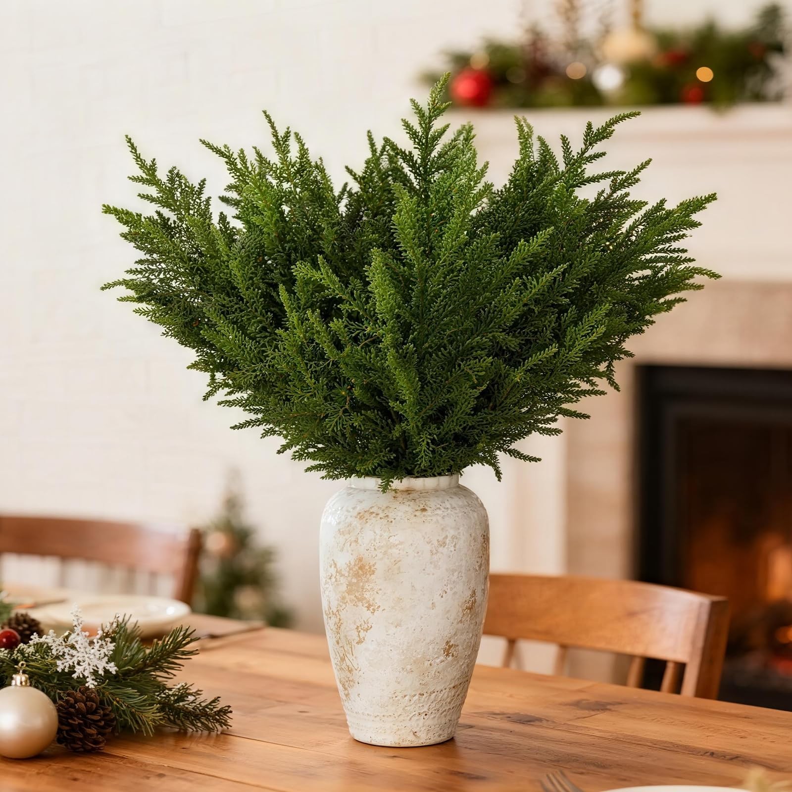 12Pcs Norfolk Pine Stems, 30″ Artificial Christmas Pine Branches Faux Gradien…