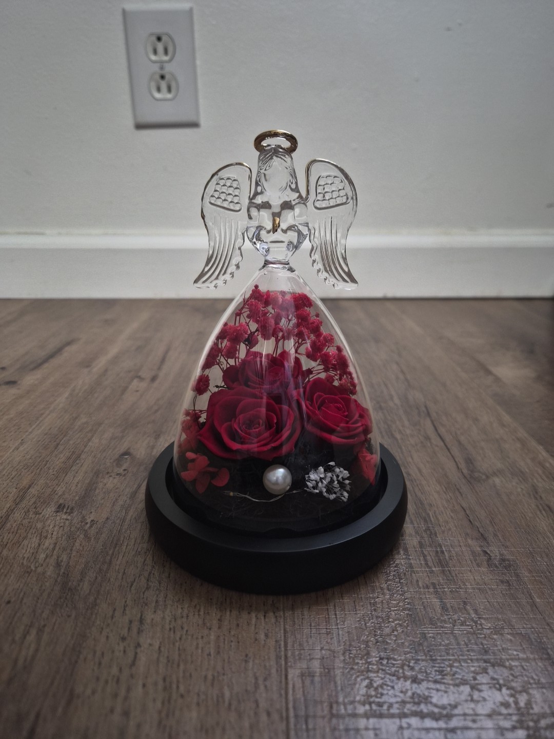 Glass Angel Purple Preserved Flower Rose with Light