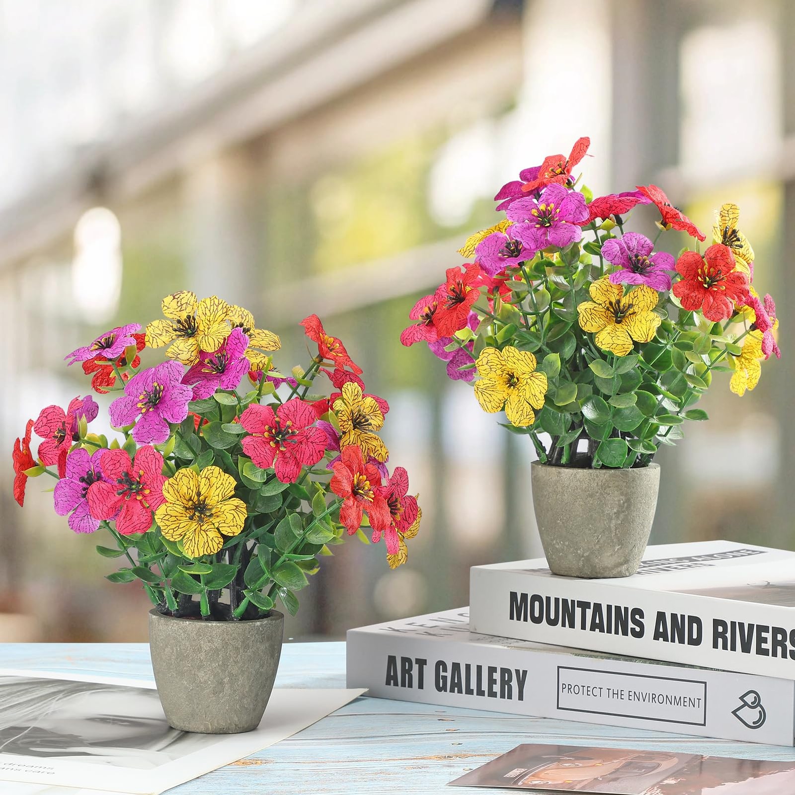 2 Pack Small Fake Plants Potted Artificial Plants Artificial Flowers Potted F…