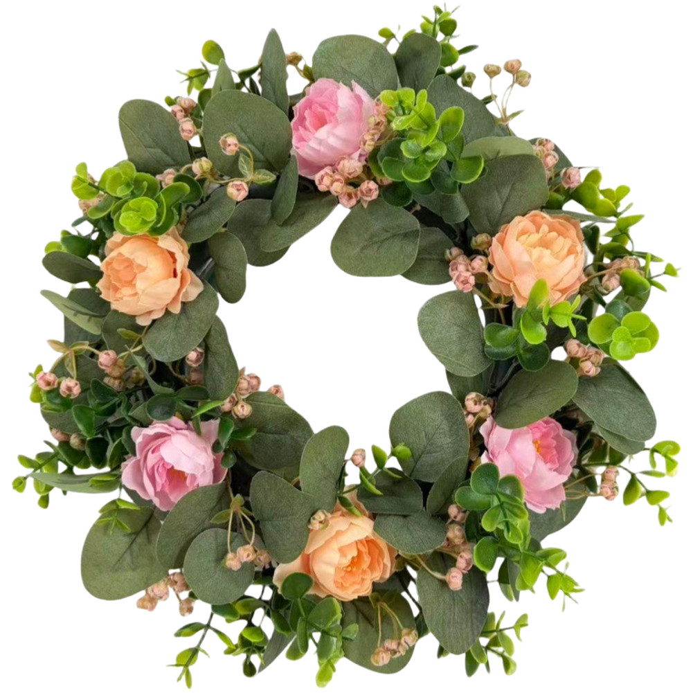 For Home Decor Artificial Wreath 38cm with Peonies Eucalyptus Plastic Material