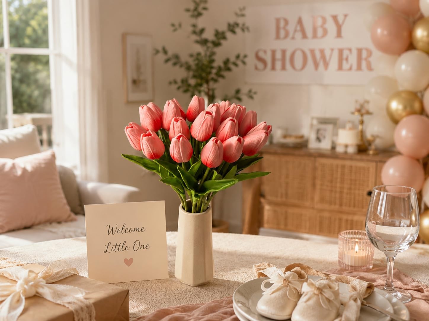 20pcs Artificial Coral Pink Tulips