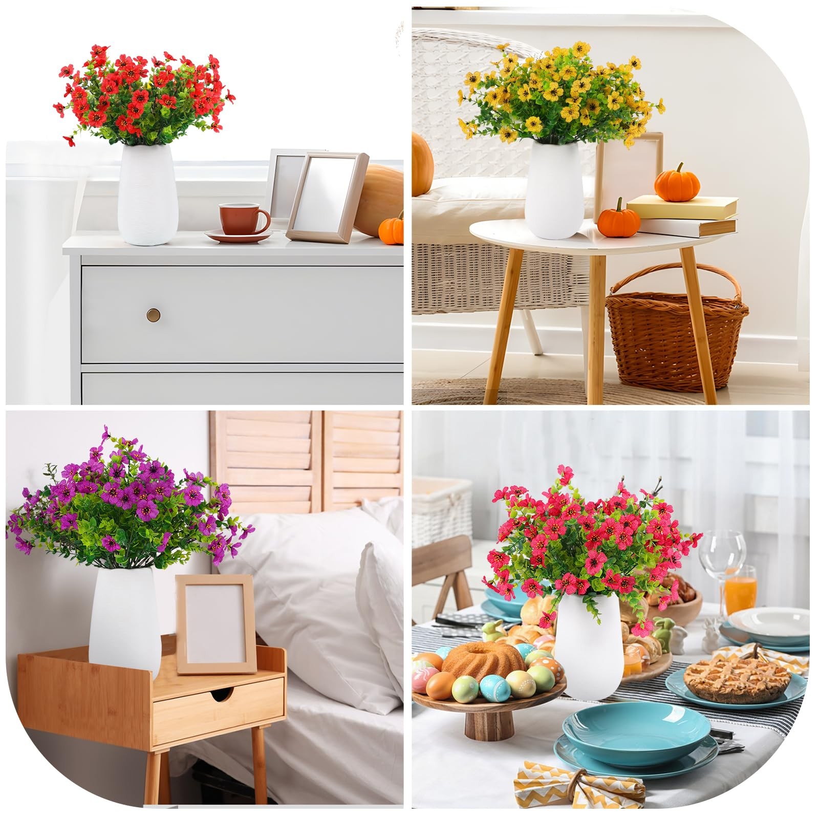 Rowfad 36 Bundles Artificial Flowers Outdoors UV Resistant Fake Plastic Sprin…