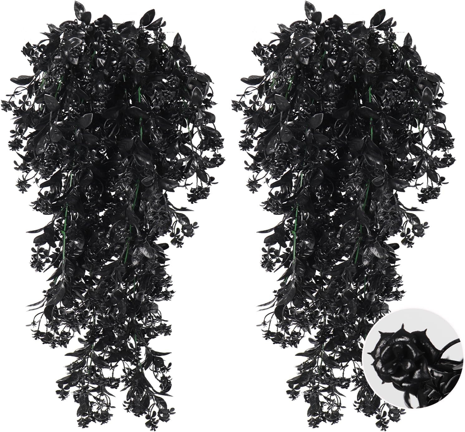 2Pcs Artificial Black Hanging Flowers for Outdoors Decoration Fake Hanging Plant