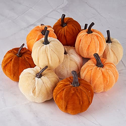 Pumpkin Decor 12pcs Artificial Fake Faux Velvet Foam Fabric Pumpkins Fall