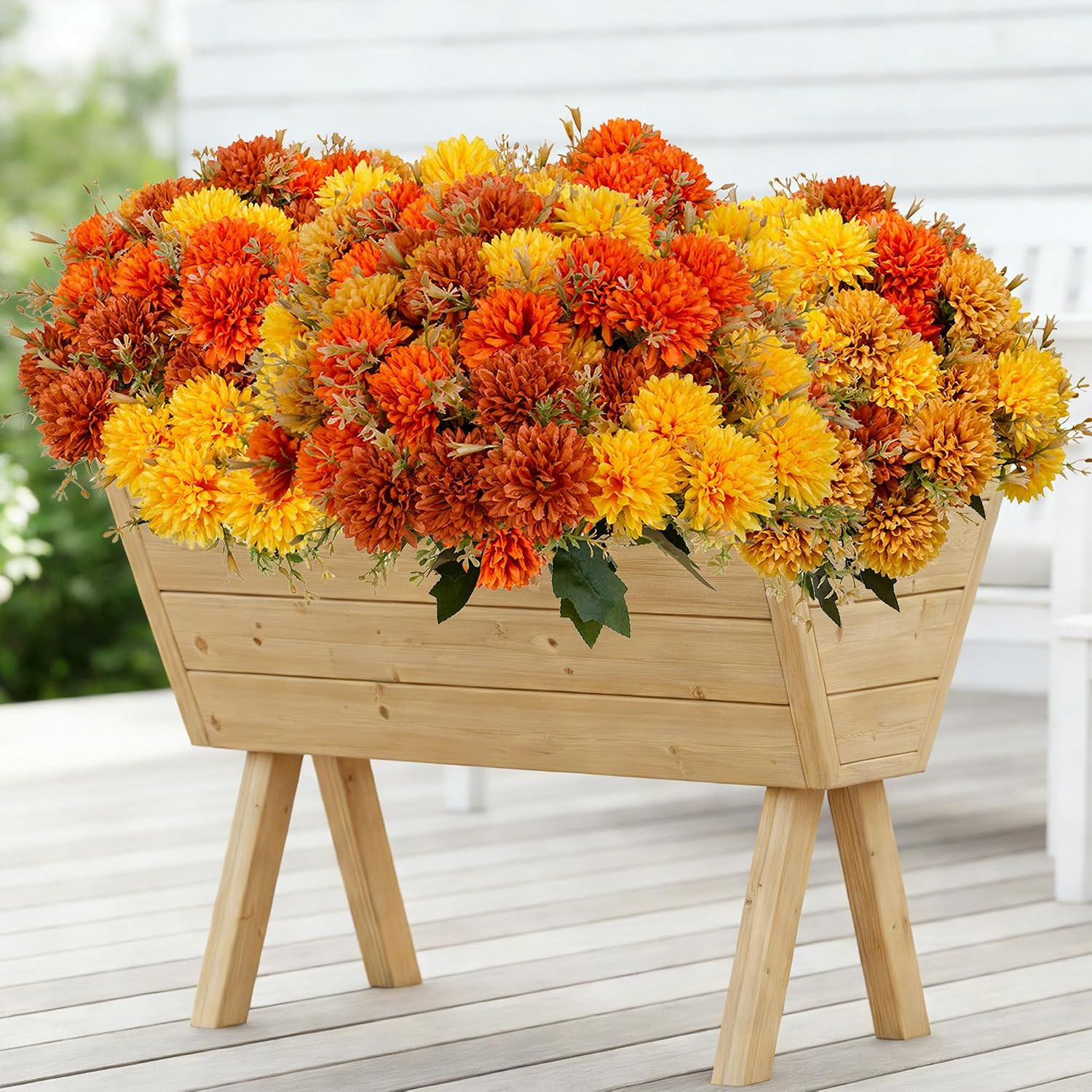 12Pcs UV Resistant Fall Marigold & Dahlia Mums – Burnt Orange Home Decor