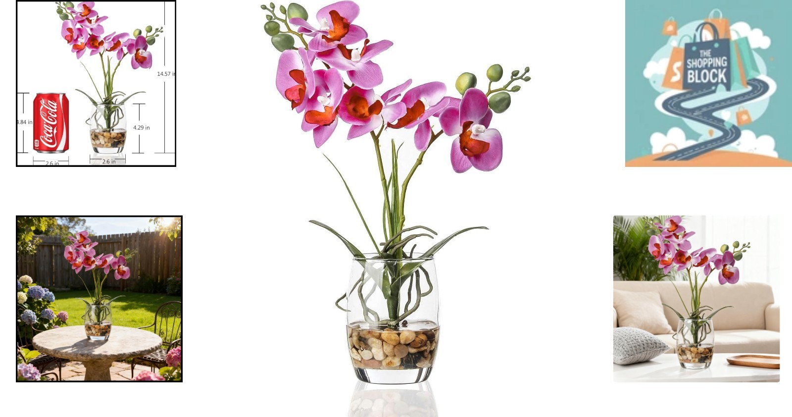 Purple Artificial Orchid in Glass Vase, 14.5-Inch Home & Office Decor
