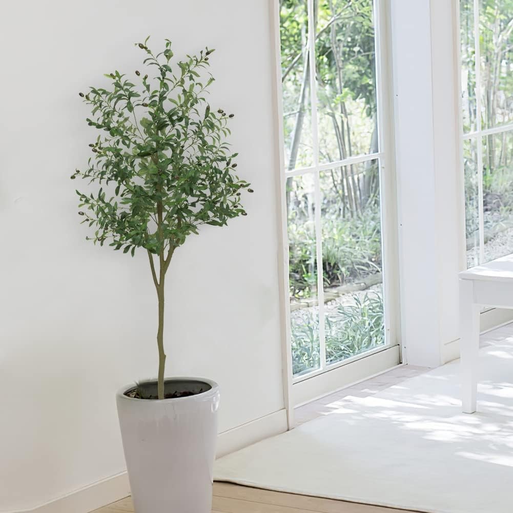 GARVEE Artificial Olive Tree 5/6/7FT Faux Plant with Pot,Lifelike Leaves & Fruit