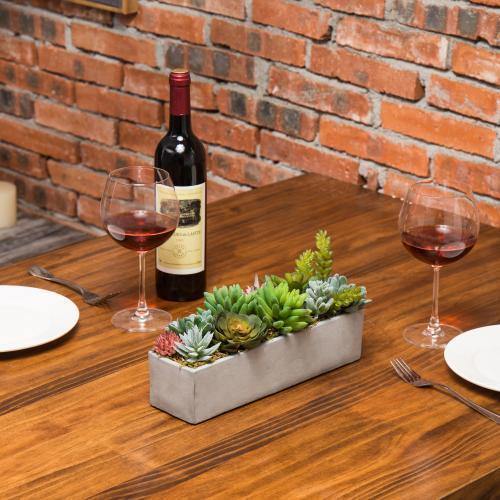 Faux Succulent Plant Arrangement in 12-Inch Gray Cement Pot, Planter Pot