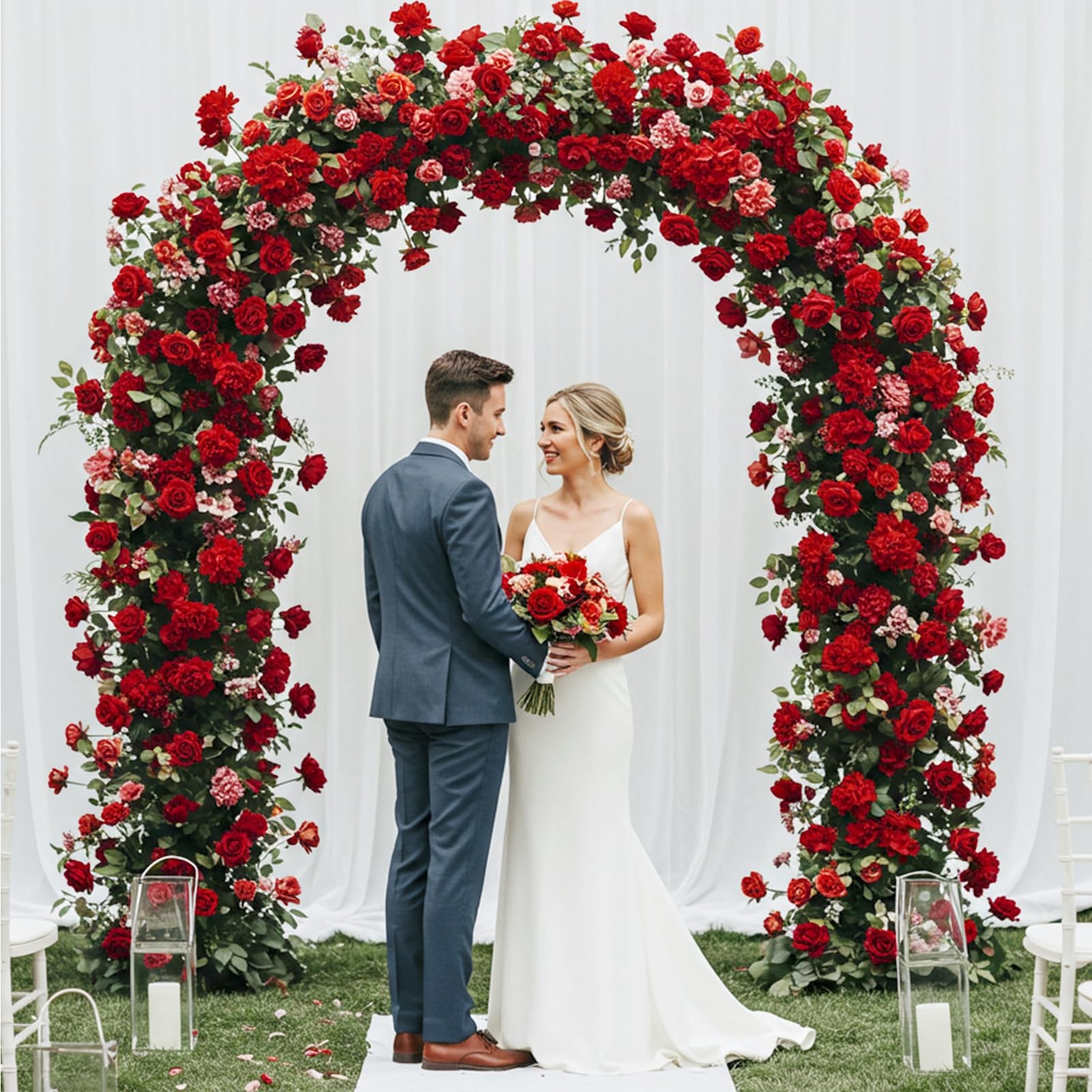 60 PCS Realistic Red Velvet Silk Artificial Faux Roses Wedding Bouquets