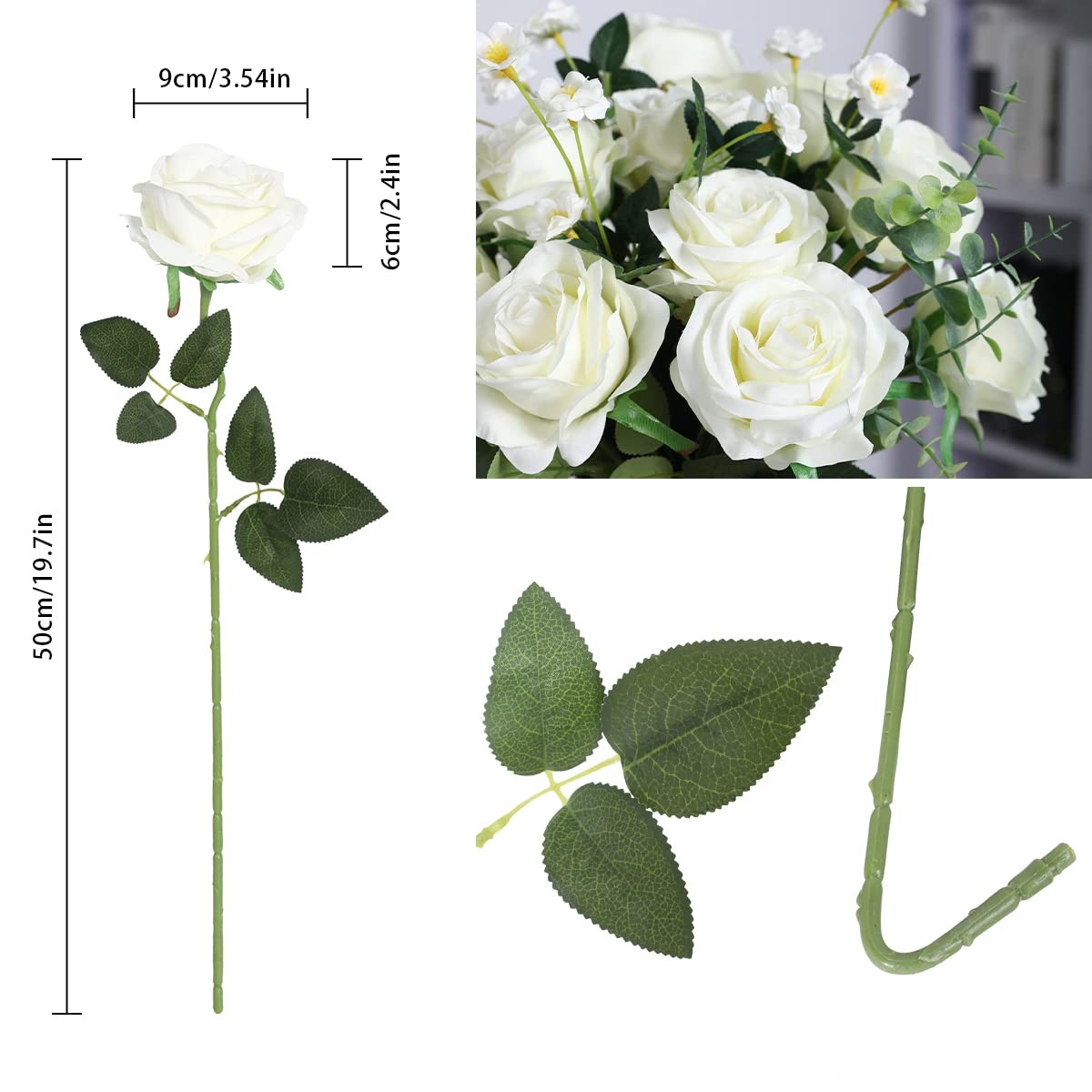 10Pcs Artificial Roses Flowers, Realistic Blossom Roses, Real Touch Silk Rose…