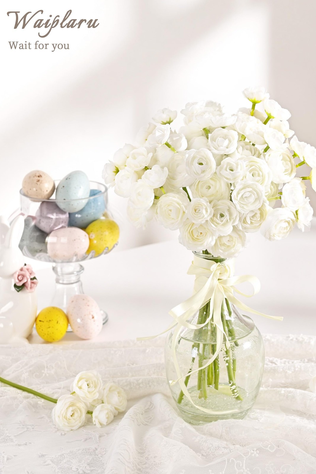 Ranunculus Artificial Flowers, 18Pcs 14In Fake Peonies Artificial Flowers, Wh…