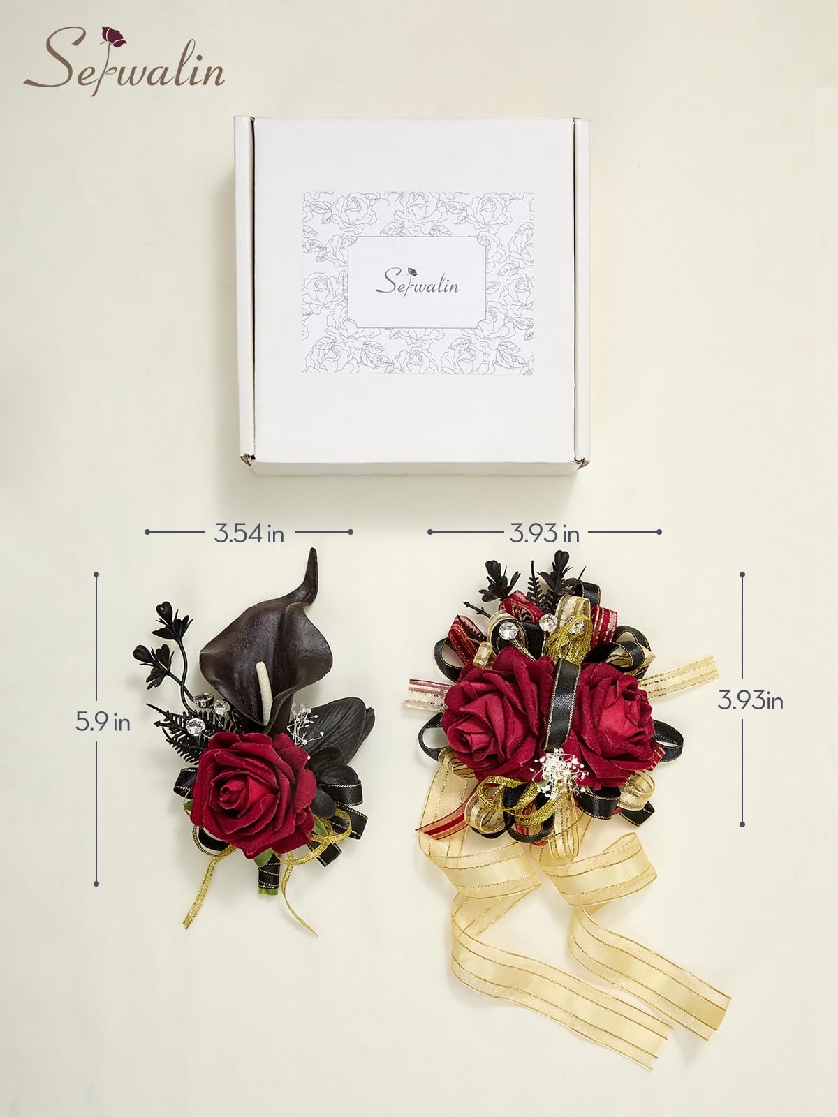 Burgundy Prom Corsage and Boutonniere Set, Artificial Calla Lily Red Rose Wri…