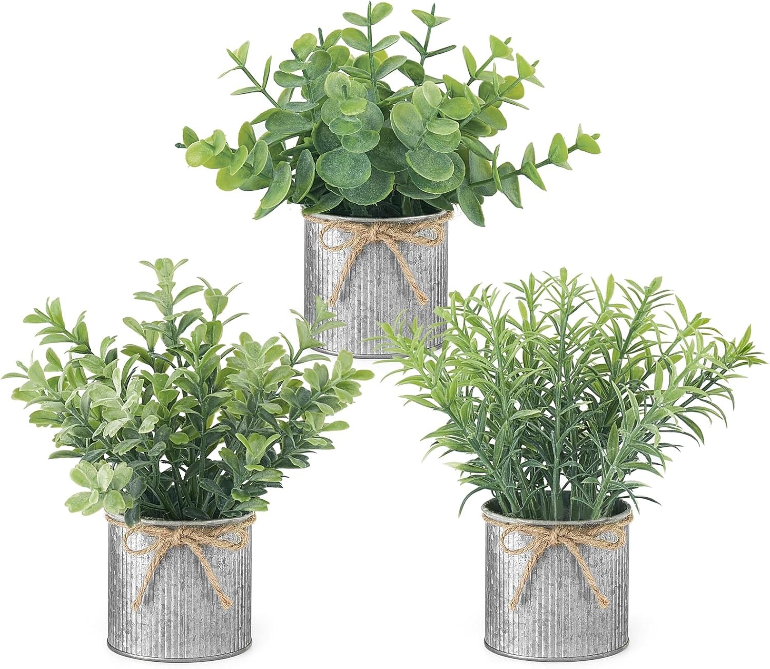Fake Plants in Farmhouse Galvanized Metal Pots 3 Pack Small Potted Artificial