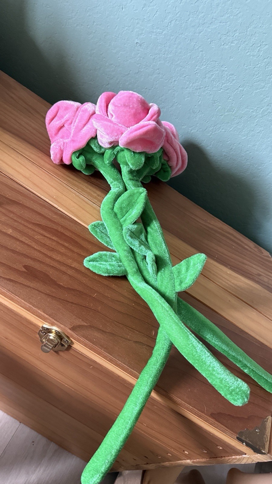 Vintage Pink Velvet Roses Lot of 3 Flexible Bendable Stems Plush Floral Decor