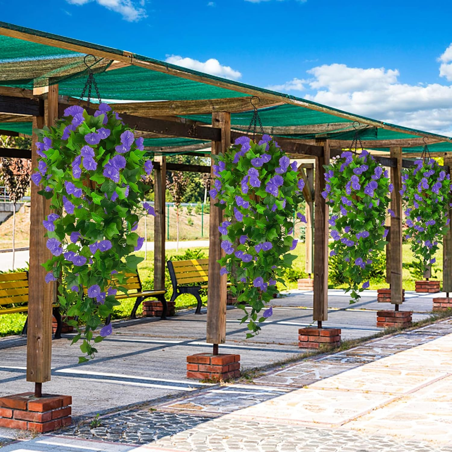Artificial Fake Hanging Flowers Plants Basket for Spring Outdoor outside Decorat