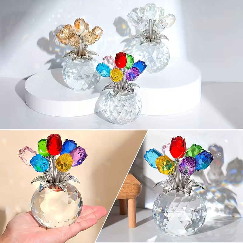 Eternal Crystal Rose Gift Artificial Glass Rose Bouquet Valentine Anniversary