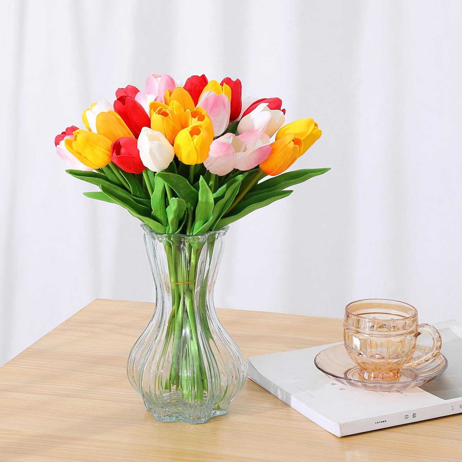 15 Pcs Fake Tulips Artificial Flowers Real Touch PU Faux Flowers Tulip Stems