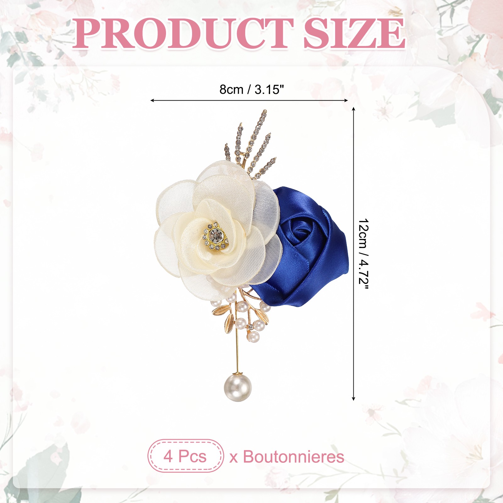 Rose Boutonnieres for Men, 4Pcs Mens Boutonnieres Lapel Flower, Sapphire Blue
