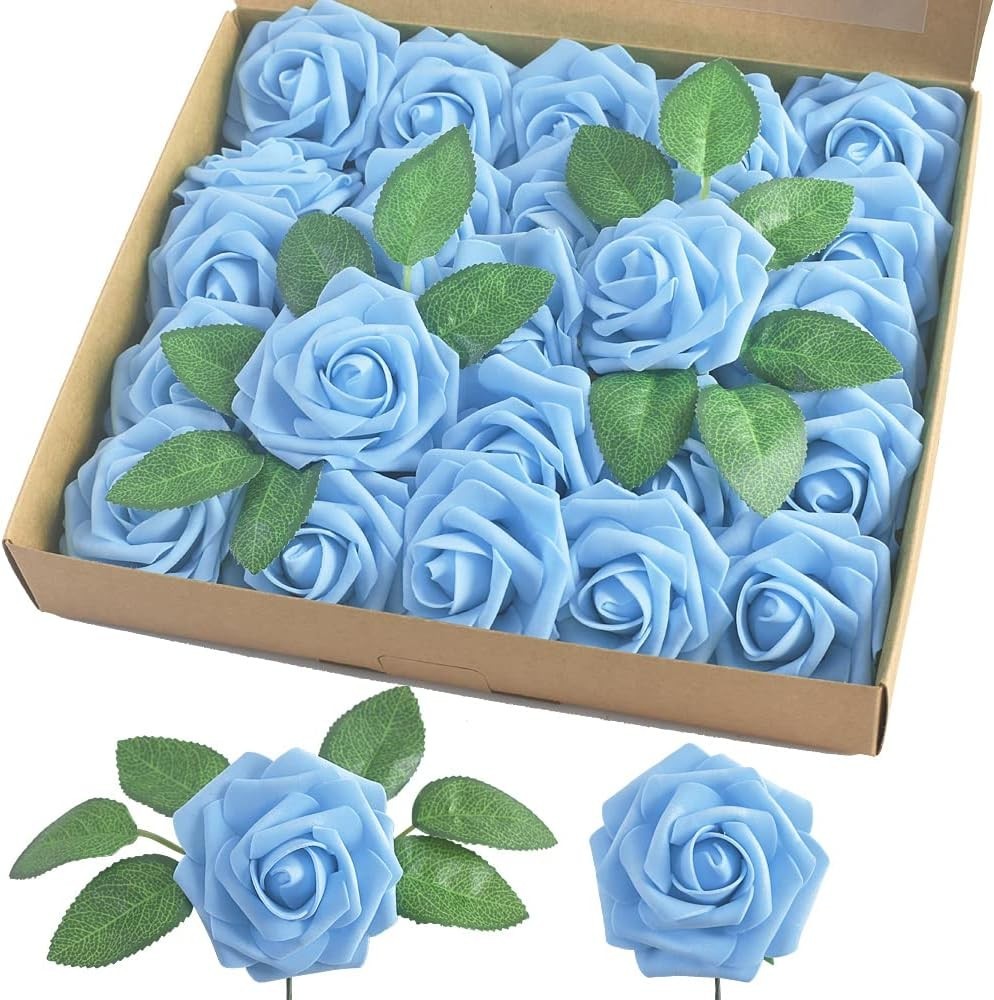25pcs Aqua Blue Roses with Flexible Stems Indoor Decoration for All Occasions
