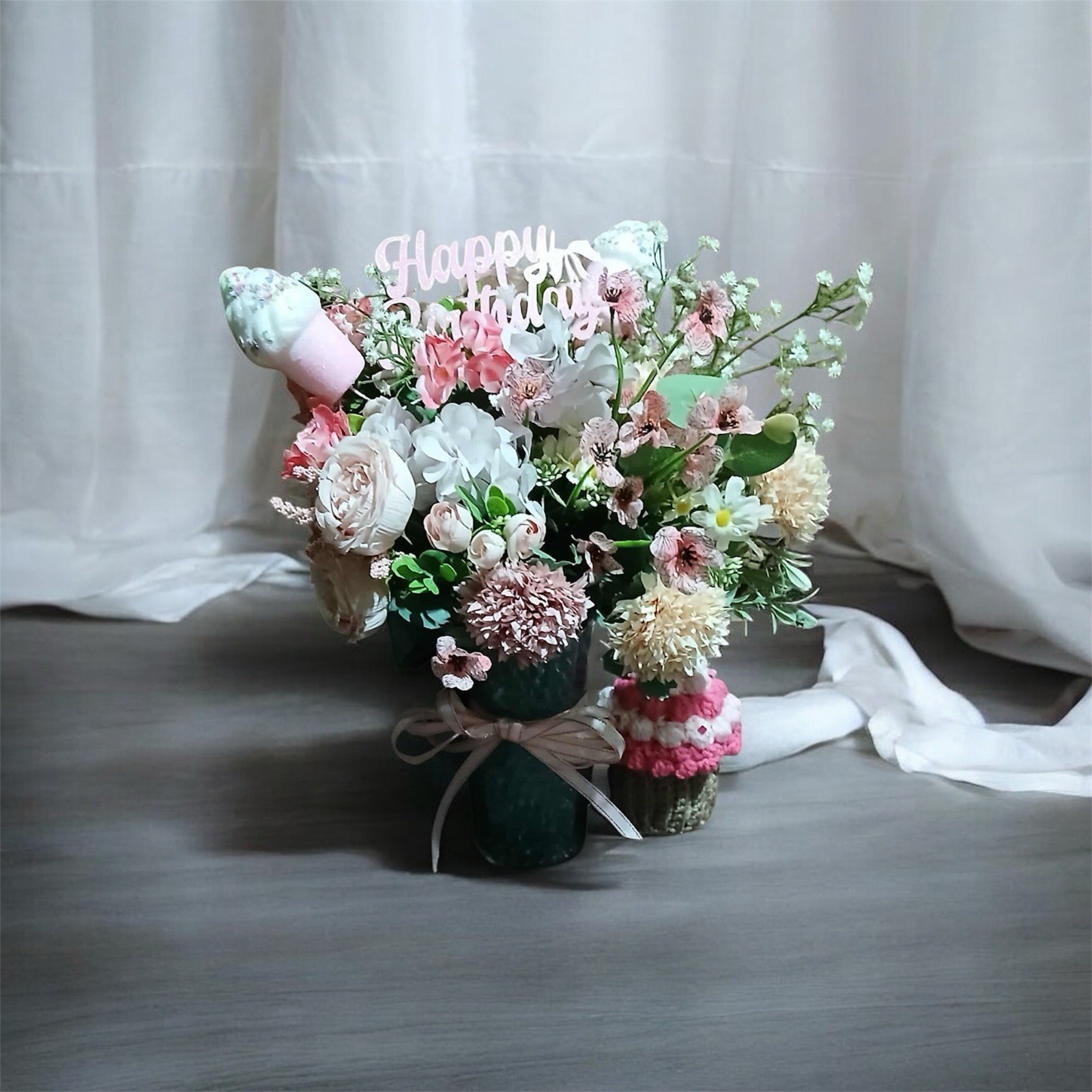 Custom Order Artificial Flower Arrangement In Glass Vase