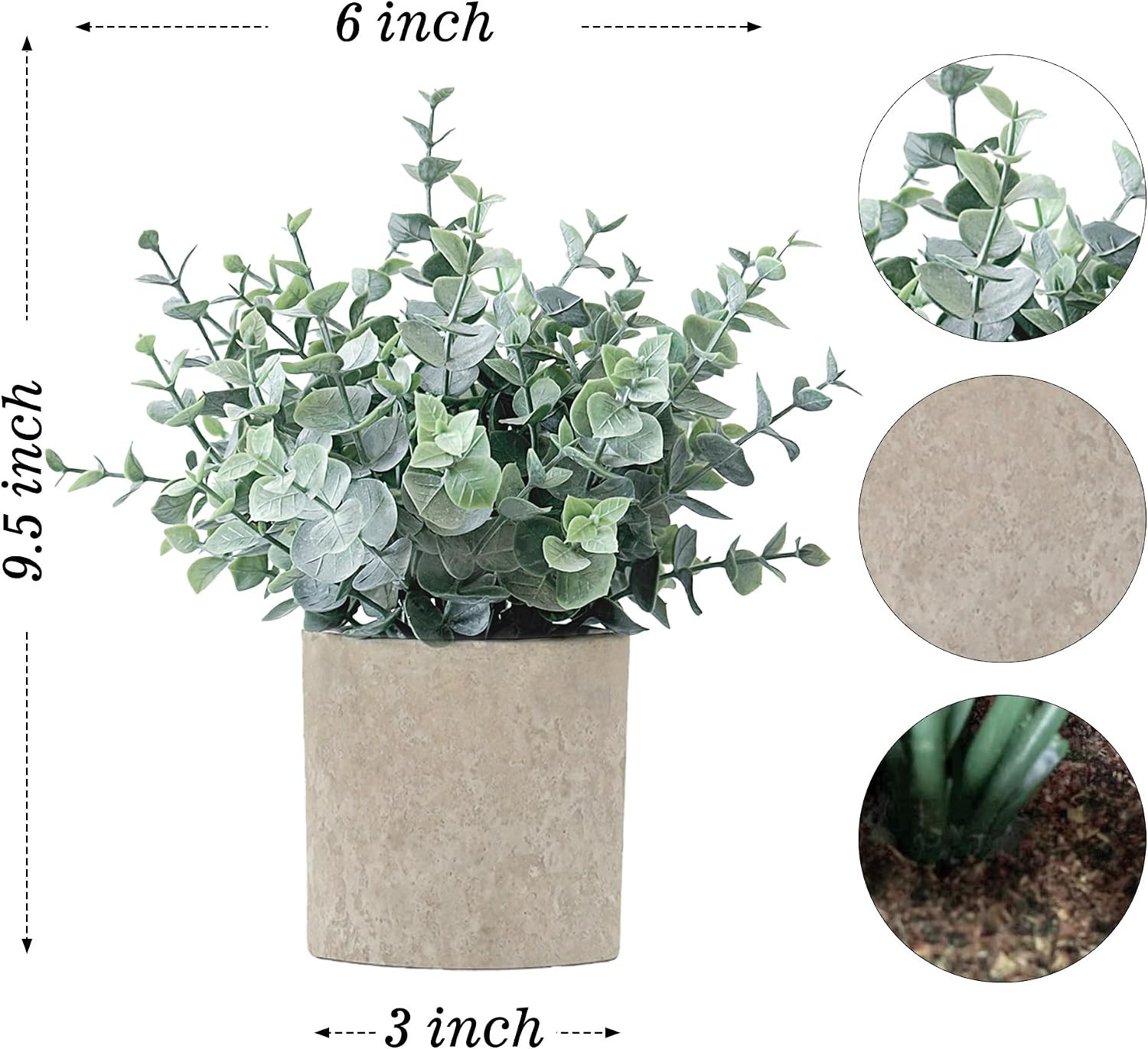 2 Pack Fake Plants Eucalyptus Small Potted Artificial Plants Indoor Greenery for