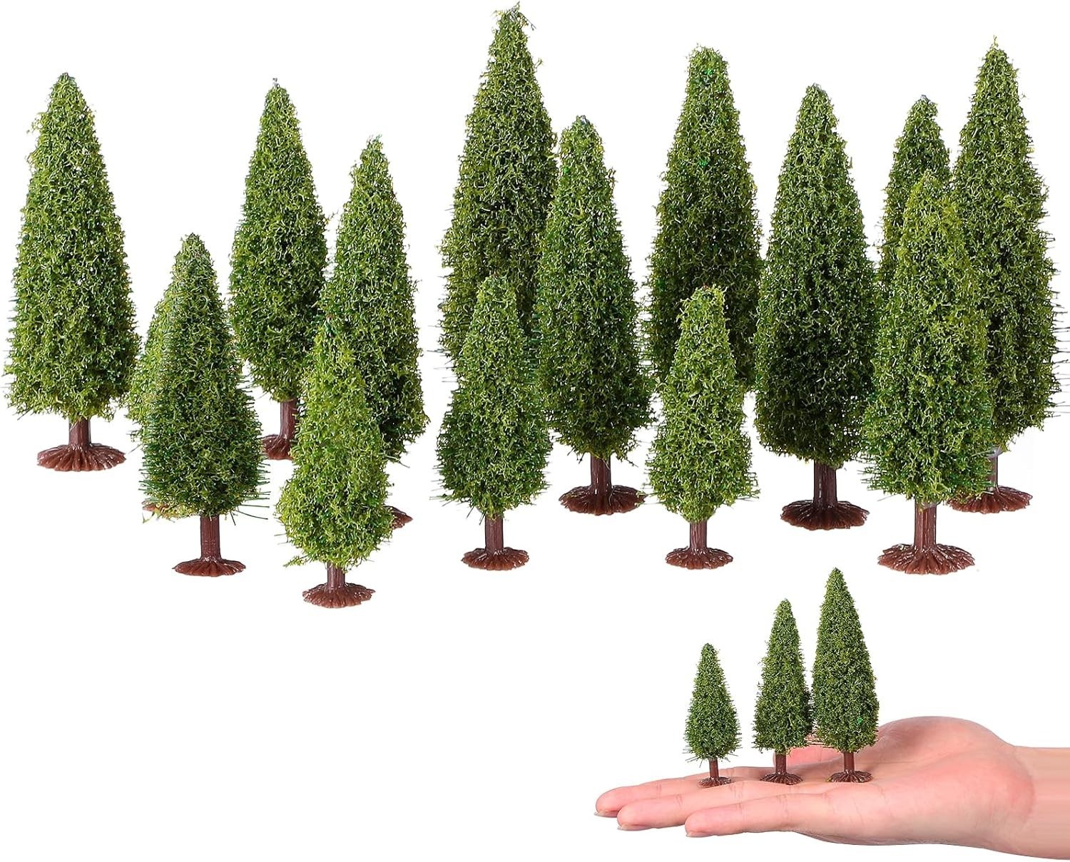 15pcs Model Trees Mixed Miniature Tree 2.36-3.93 Inch Artificial Pine Fake Ce…