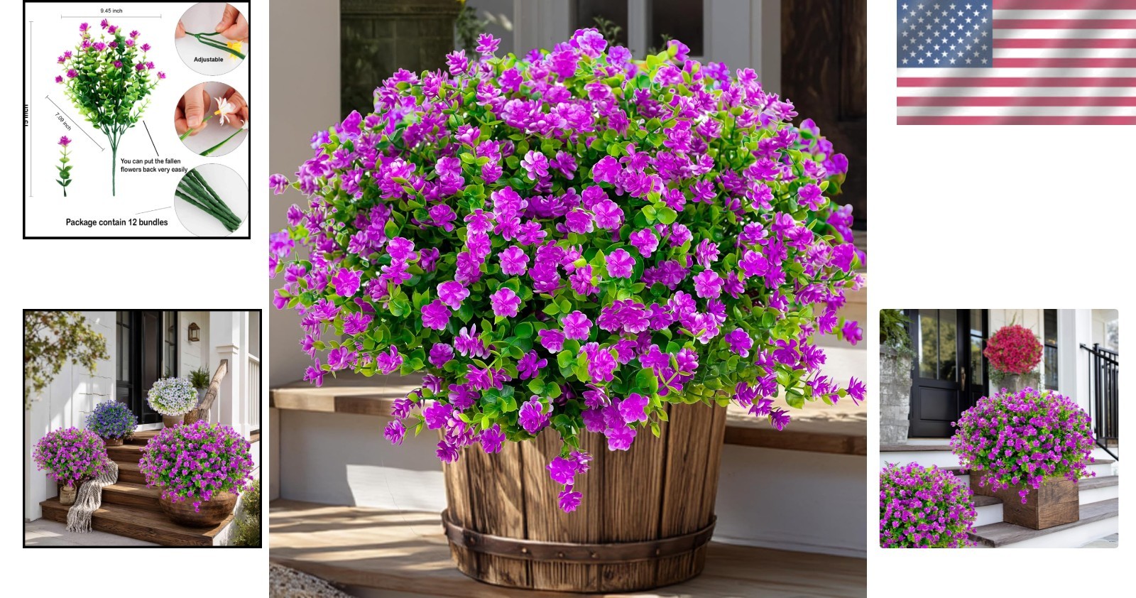 Pet-Friendly Magenta Artificial Plants – 12 Bundles of Easy Care Outdoor Flowers