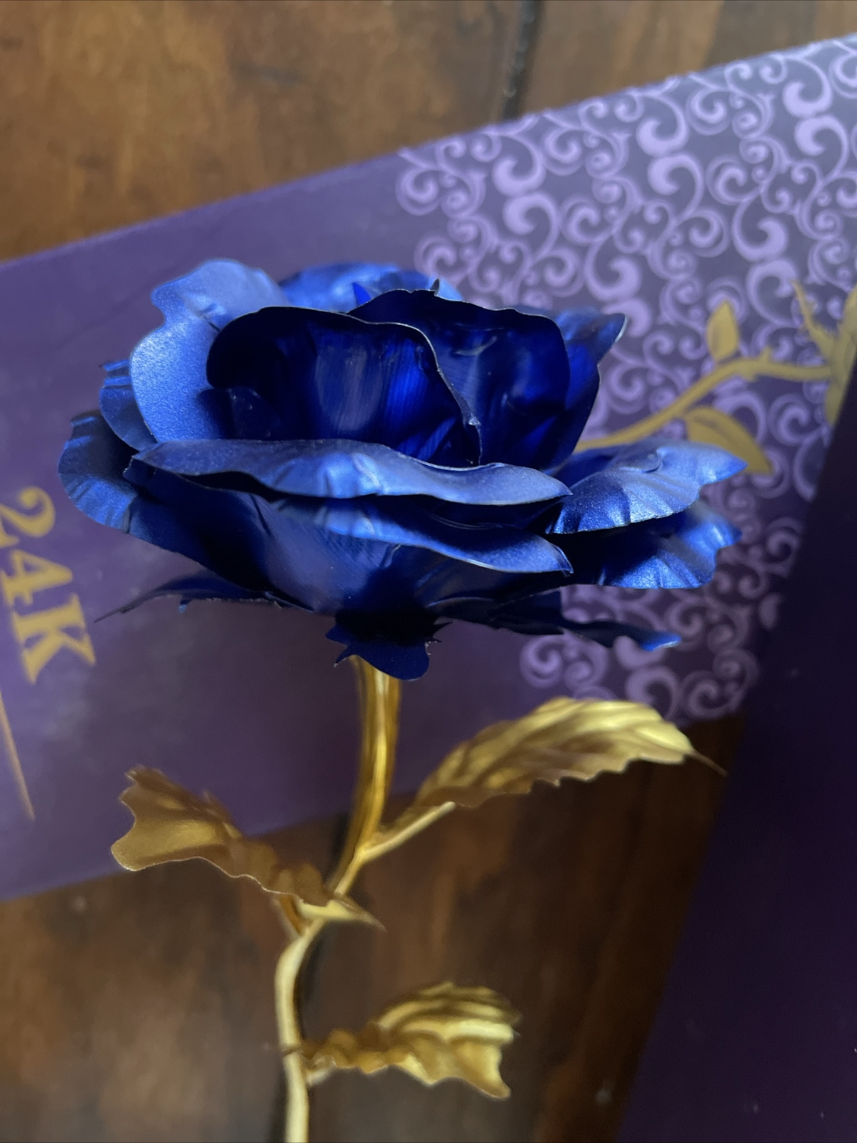 24K Gold Dipped Rose Blue Foil Petals 11″ 24k Rose Dipped Rose w/ box