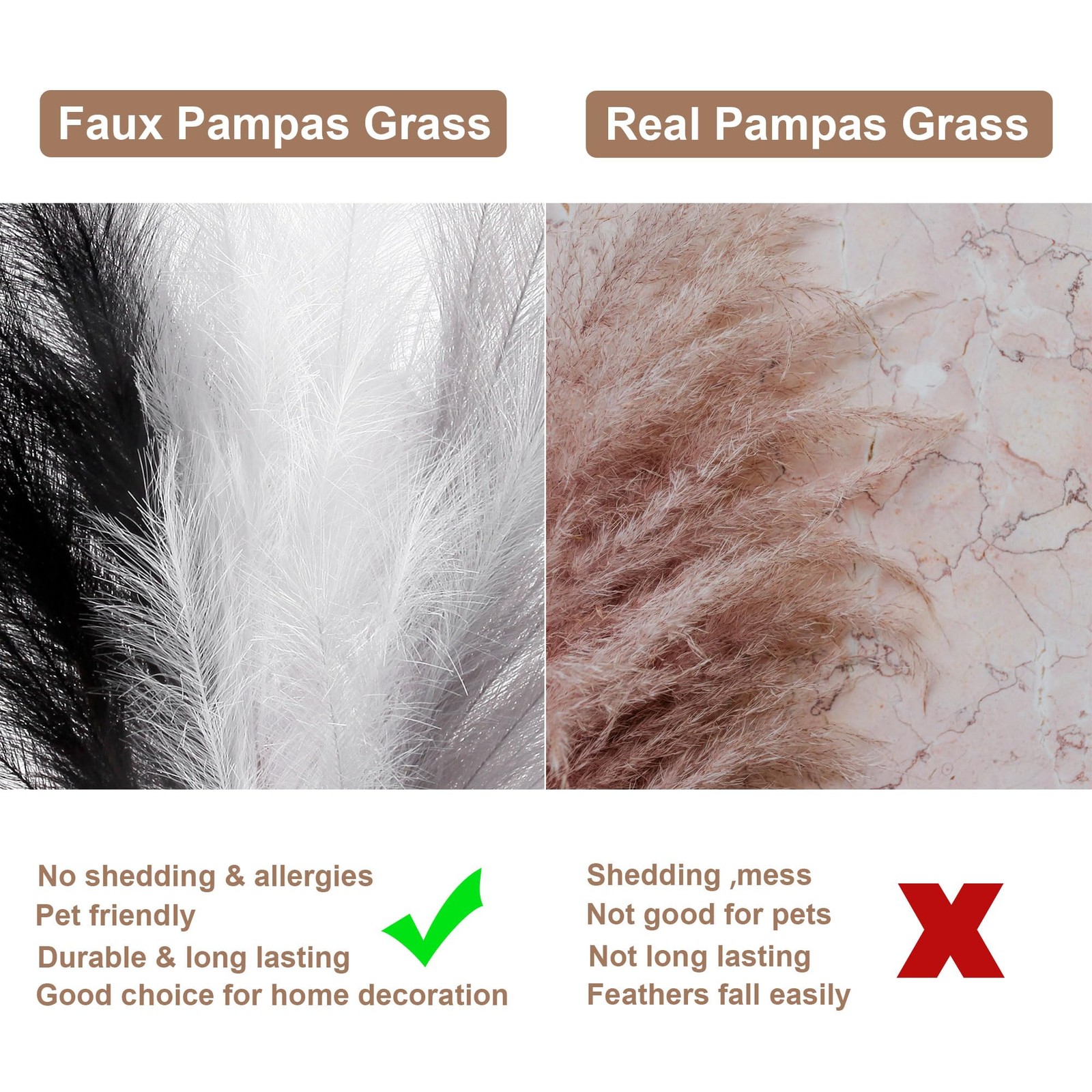 12 PCS Faux Pampas Grass 38 Inch Tall Black White Gray Artificial Plants