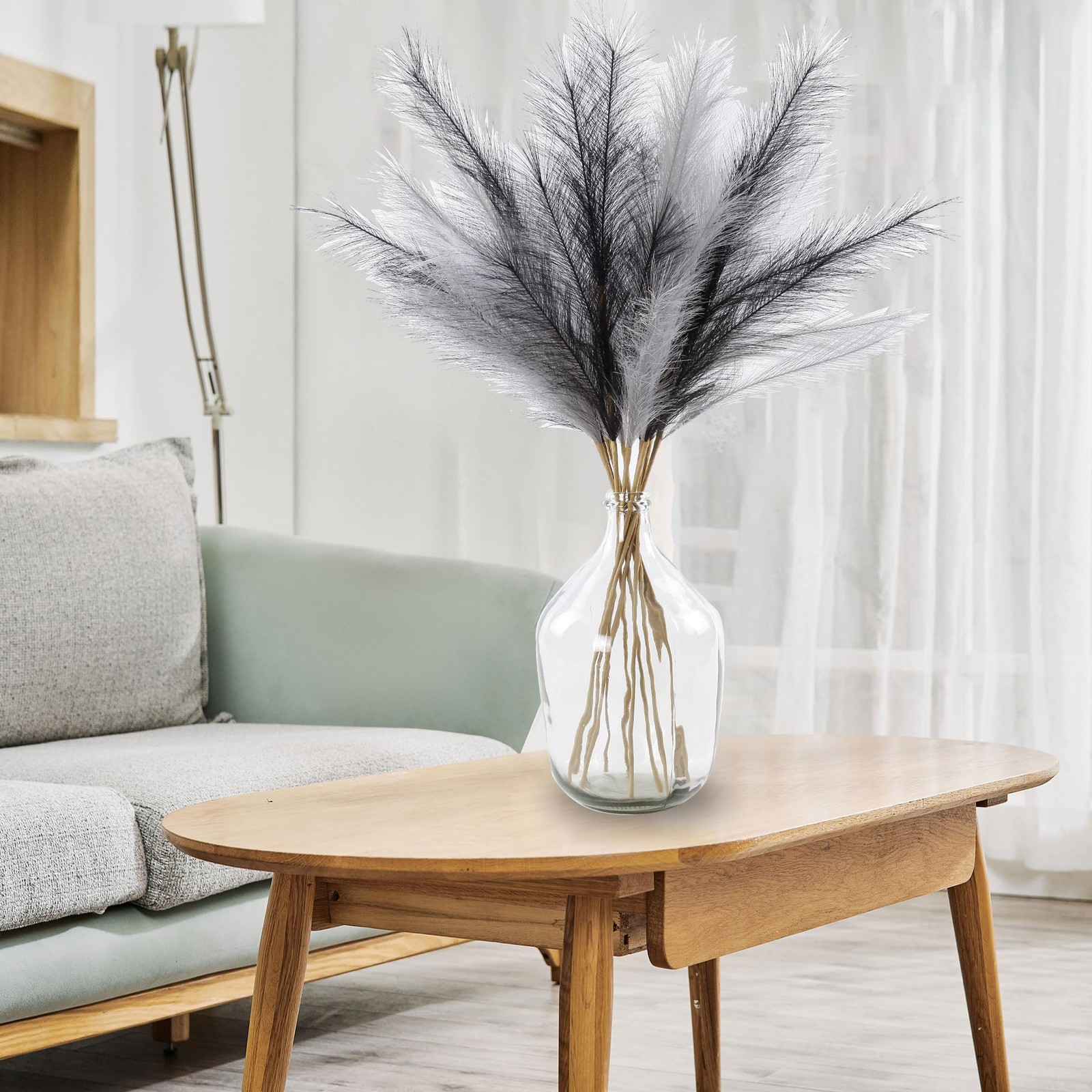 12 PCS Faux Pampas Grass 38 Inch Tall Black White Gray Artificial Plants