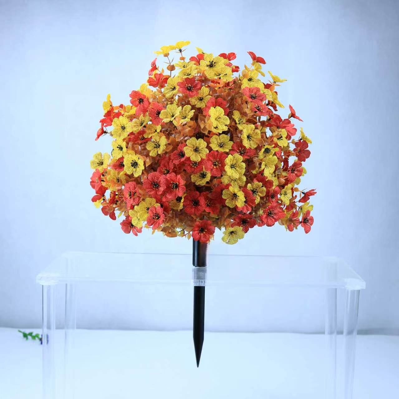 Fall Color Artificial Flowers UV Resistant Floral Stake for Garden Outdoor Use