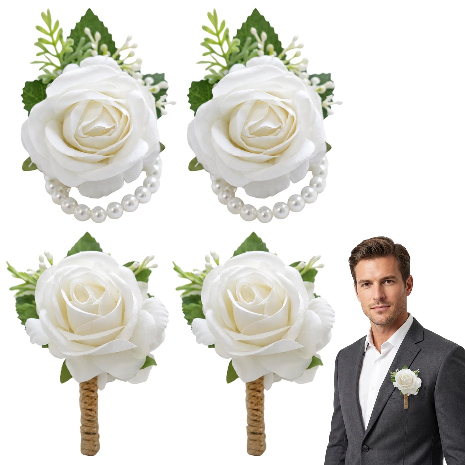 4-Piece Wrist Corsage and Boutonniere Wedding Set,Corsage and Boutonniere Set…