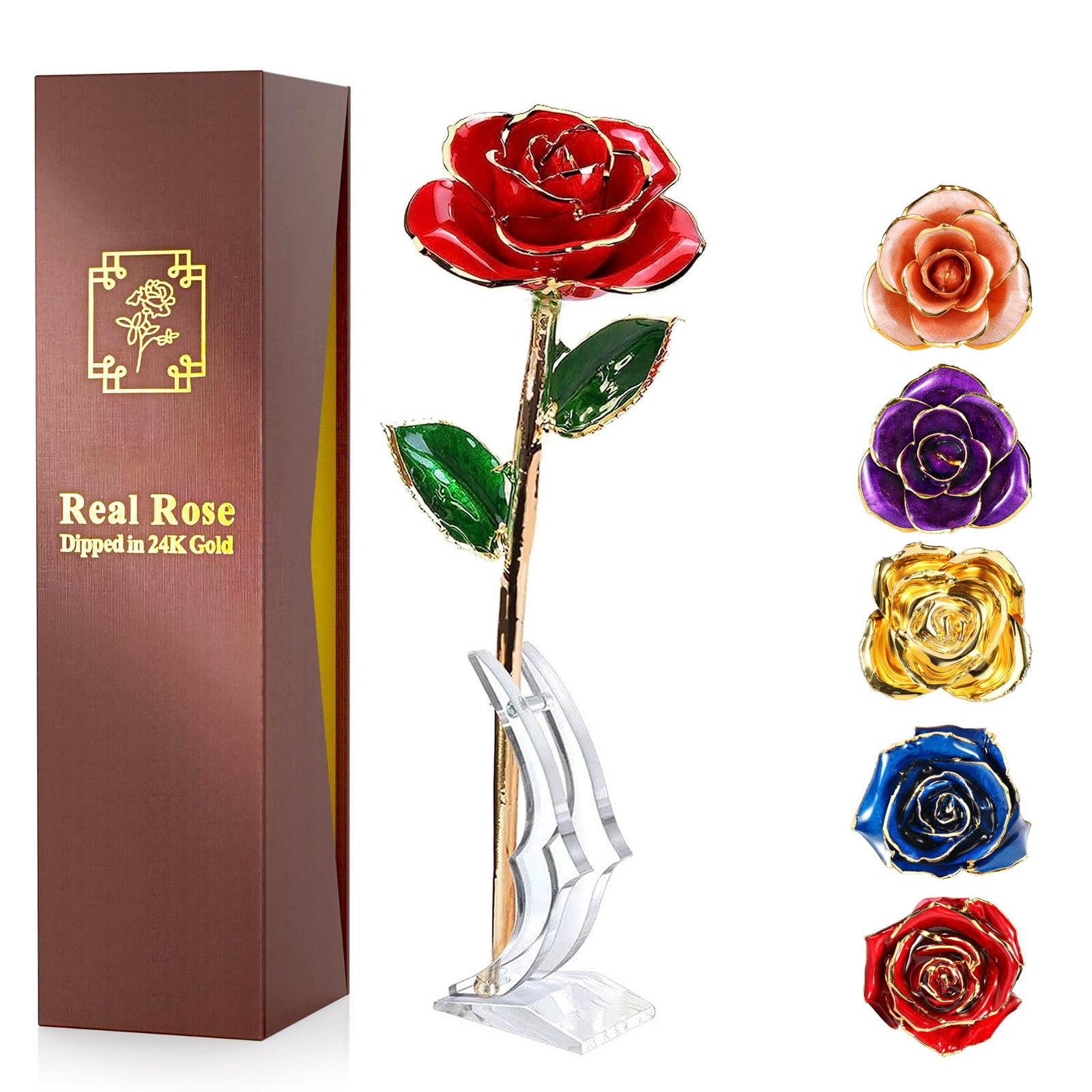 Rose Gold Dipped 24k Real Long Stem Flower Forever,Valentines Day Gifts Hor Her