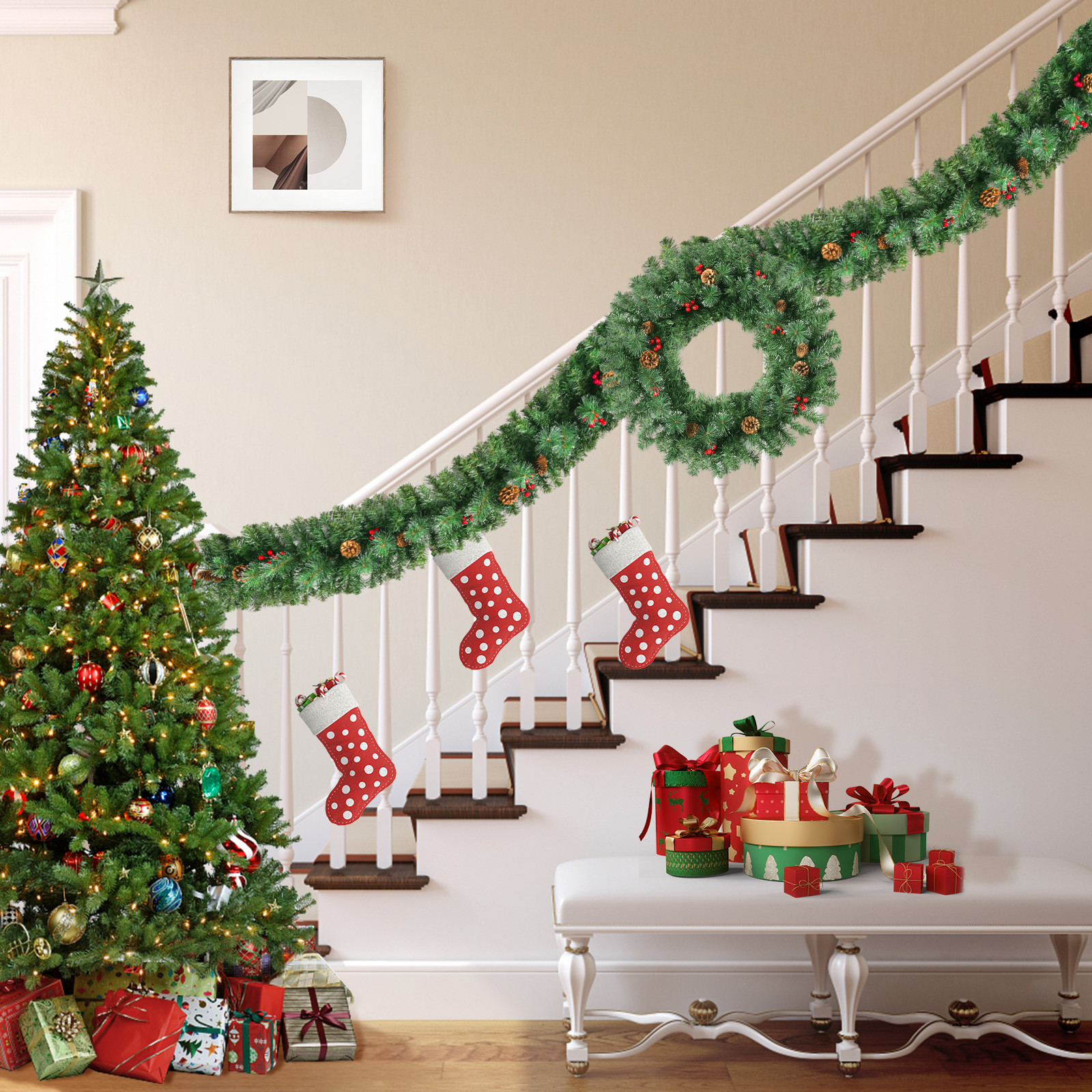 Christmas Vines & Wreaths Sprayed White PVC Pine for Xmas Decor Winter Decor