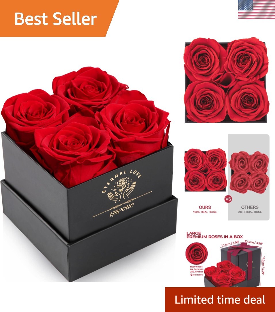 4 Red Preserved Roses in Elegant Box – Ideal for Every Celebration
