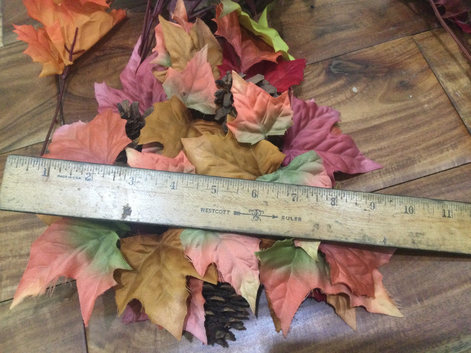 Candle Ring Oak Leaves PINECONE Fall Floral Decor 3.5” DIAM+ 3 BUSHES SILK