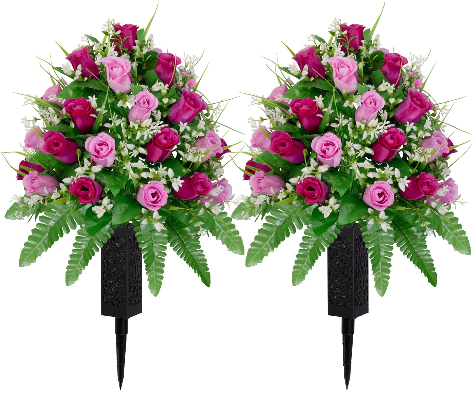 MOOMASS 2 Sets Artificial Cemetery Flowers, Purple and Pink Realistic Roses B…