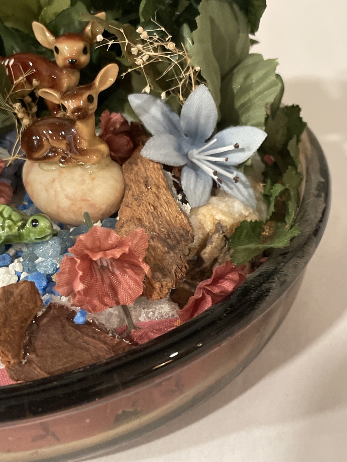 Vintage Glass Dome Terrarium Woodland Animals & Turtle 7”