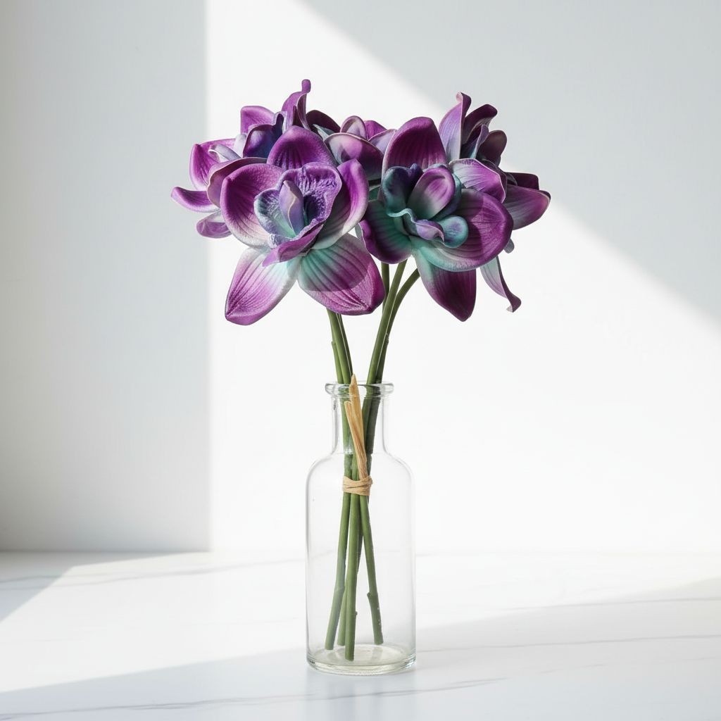 Artificial Purple Teal Orchids 5 Stems Faux Flowers Tropical Decor Wedding Craft