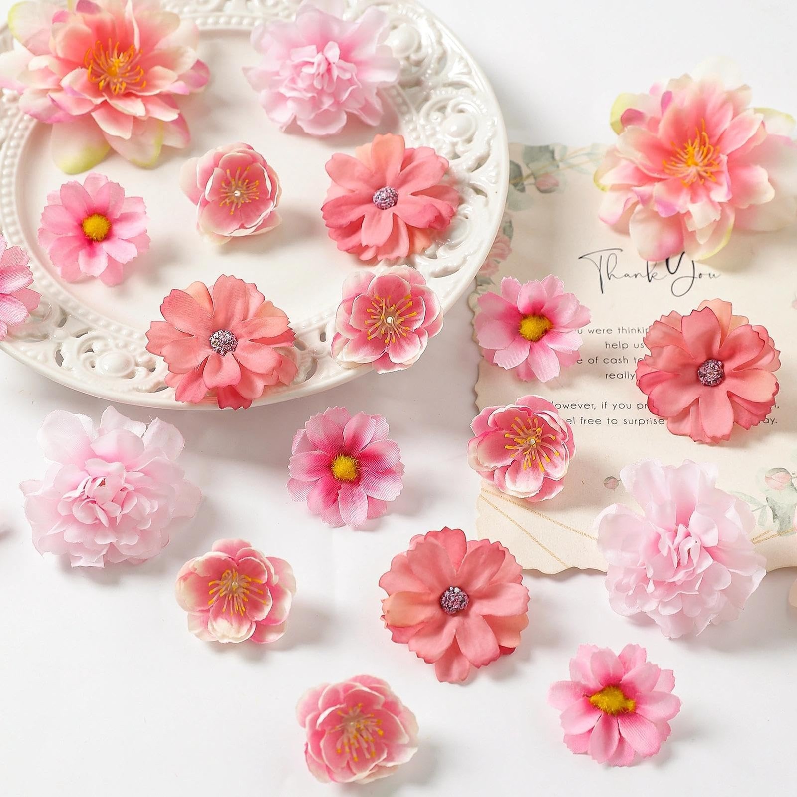 210Pcs Mini Fake Flower Heads Pink Small Silk Faux Flower Heads Artificial Ro…
