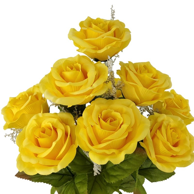 17.5in Yellow Rose Bush Artificial Flowers Indoor Decor Faux Floral Arrangement