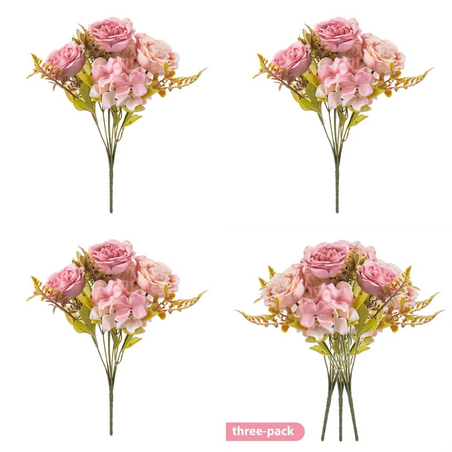 3 Bundles Artificial Peony Bouquet Vintage Flowers Bunch for Wedding Home Decor