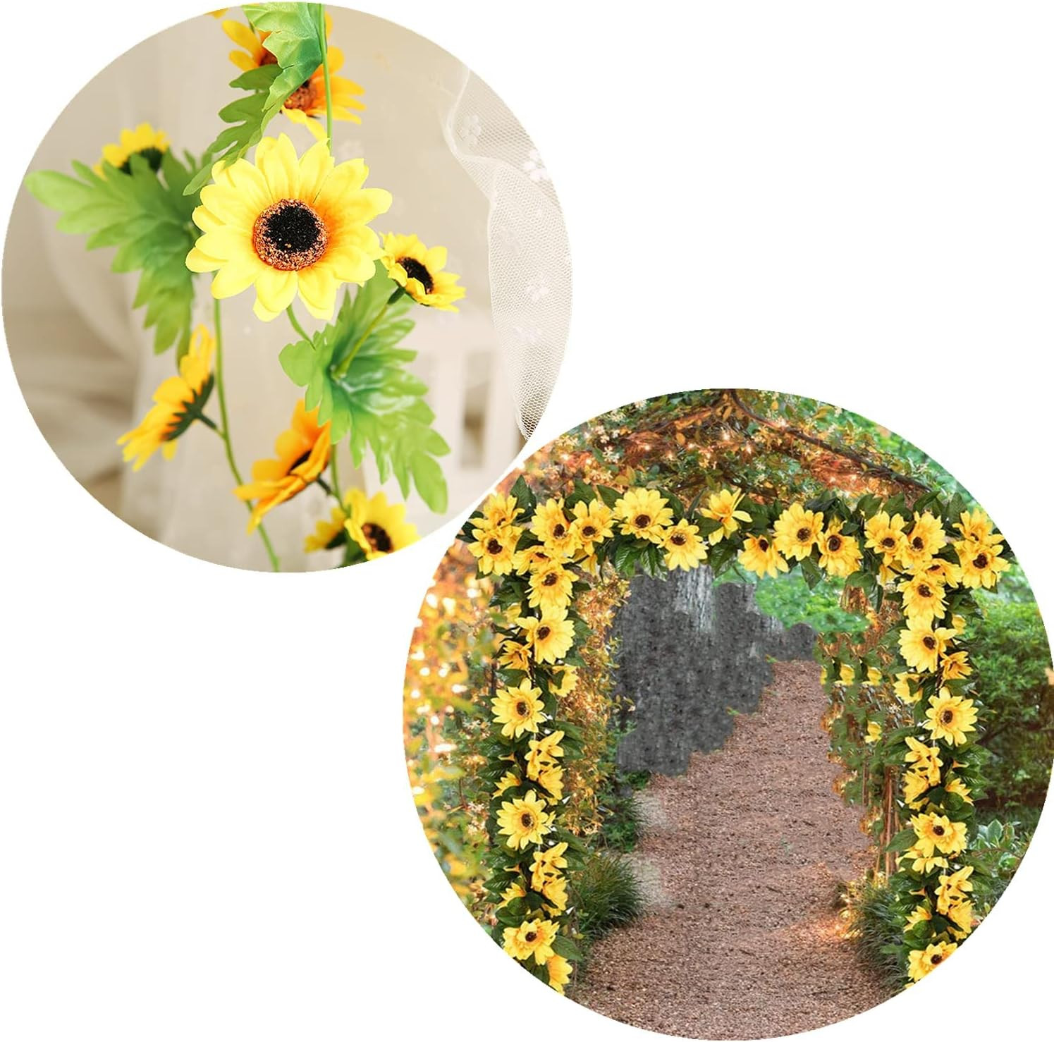 2 Pcs Artificial Sunflower Garland,Sunflower Vine with Leaves,Hanging Garland wi