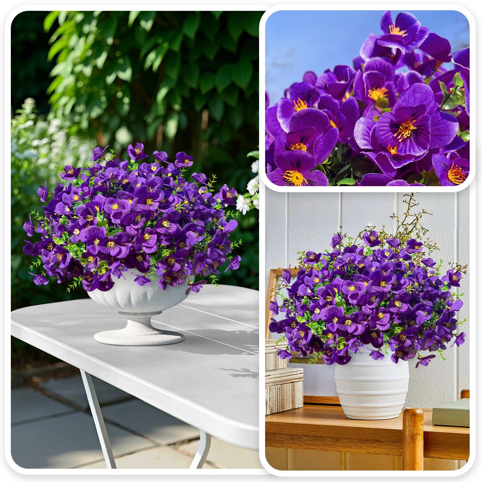 10 Bundles Artificial Faux Flowers Plants for Outdoors Decor-Purple
