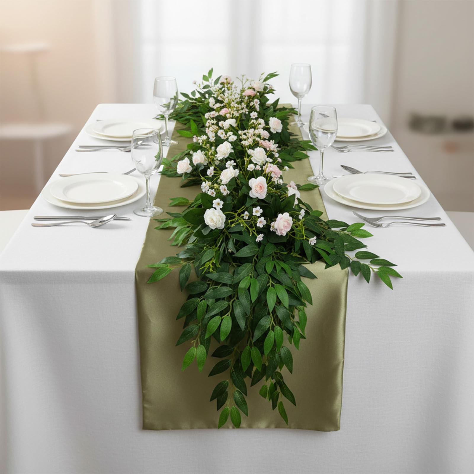 24 Pcs Artificial Italian Ruscus Greenery Stems, 21.6″ Silk Faux Green Leaf G…